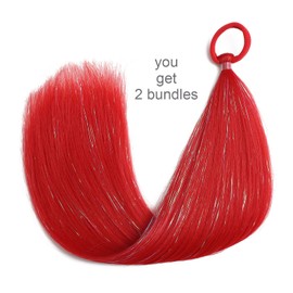 Red Ponytail Extension, 20 inch Colored Hair Extensions For Kids Ponytail Extension, Colorful Tinsel Ponytail for Crazy Hair Day Festival Hair Extensions, Rave Hair, 2 Packs Wacky Hair
