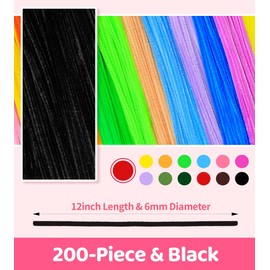 Tiehuoxia 200pcs Pipe Cleaners [Black] Thick Chenille Stems for DIY Crafts & Art Projects, Beginner's Manual Included