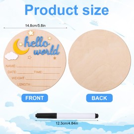 Wooden Hello World Newborn Sign, Cute Birth Announcement Board Baby Announcement Sign Newborn Welcome Sign Baby Name Plaque for Nursery Hospital Girl Boy Baby Shower Photo Props(Sky Blue)