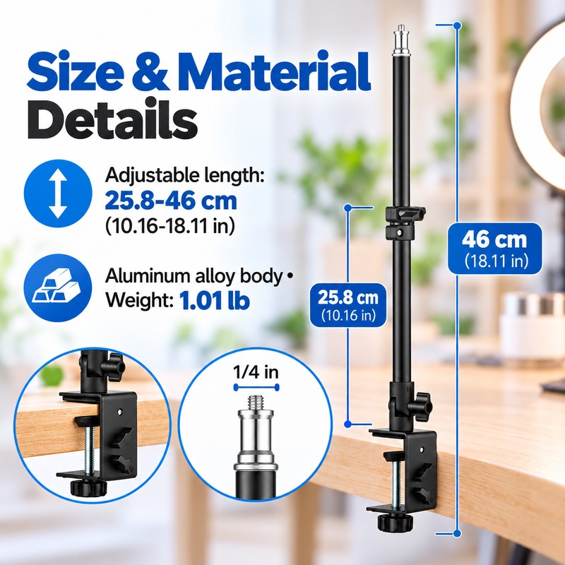 Adjustable C Clamp Extension Rod for Photography – 28–46 cm