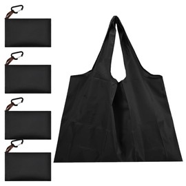 ADERTOS Pack of 4 Shopping Bags, Foldable Shopping Bags with Handle, Black Fabric Bag, Oxford Fabric Bag, 53 x 40 cm, Large Fabric Carry Bag, Washable Shopping Bag with Carabiner for Shopping, black