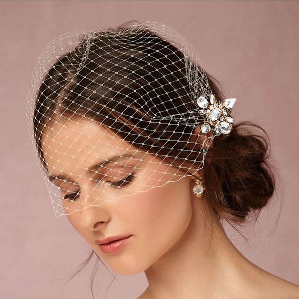 HEREAD 1920s Bride Wedding Birdcage Veil White Crystal Bridal Headpiece Accessories with Comb for Women and Girls, White, 15.4x14 Inch (Pack of 1)