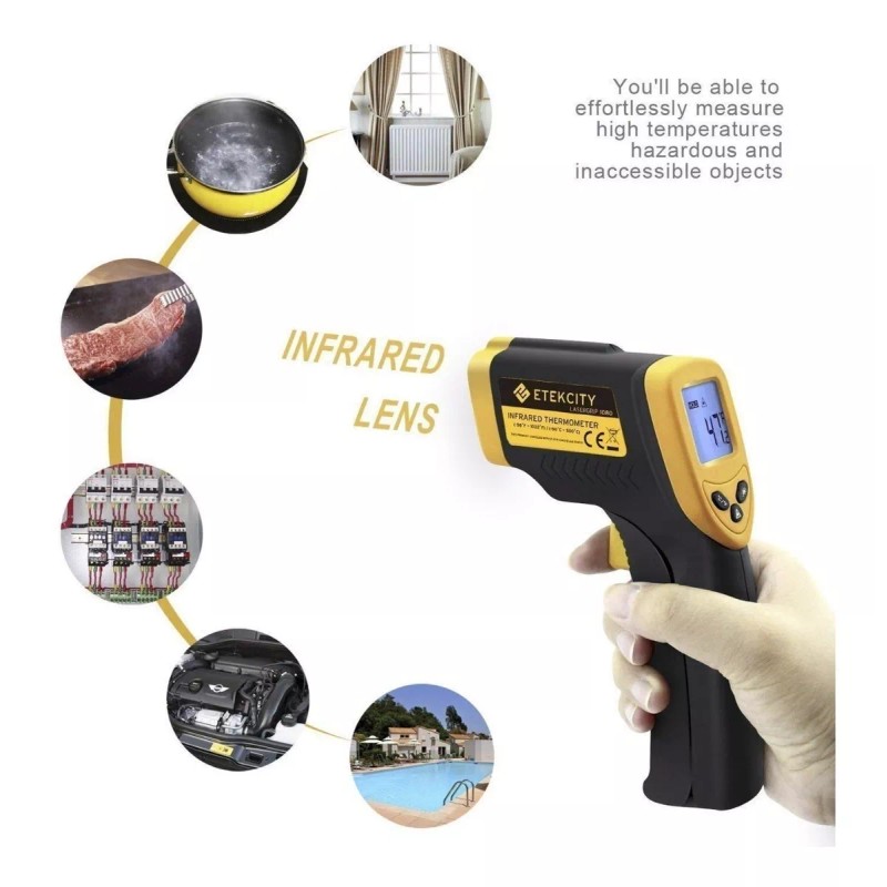 ETCity Termometro Digital Medidor Temperatura 380 Celsius Infrarroj