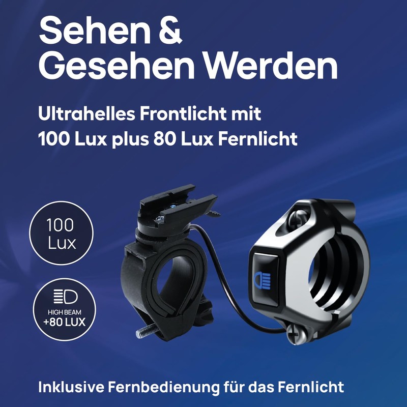 FISCHER Bicycle LED Front Light 100 Lux High Beam Sensor