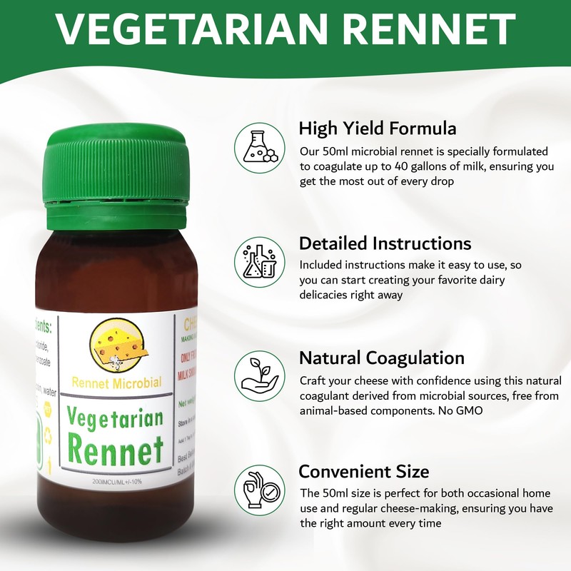 Liquid Rennet - Vegetarian Rennet for Cheese Making (50ml /