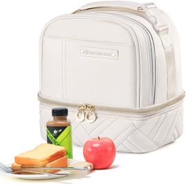 GLORIEROO Double Layer Lunch Box Bag for Women - Faux Leather Insulated Waterproof Leak Proof Cooler for Work Travel Picnic - Teachers Mother's Day Christmas Birthday Gift