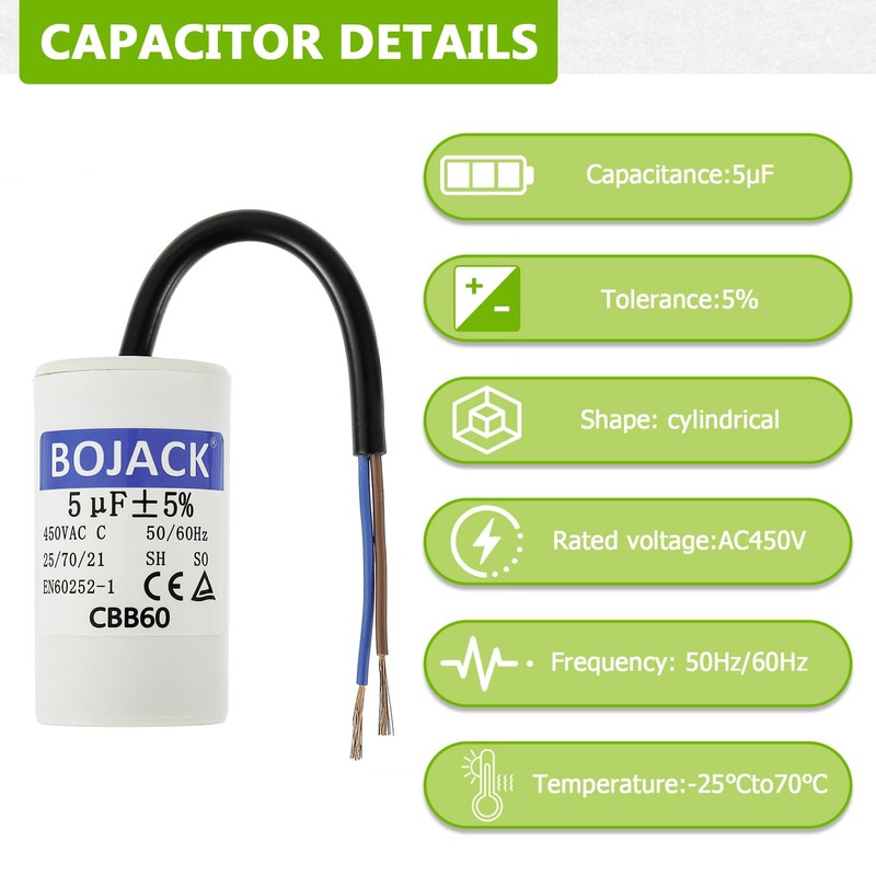 BOJACK CBB60 5uF 450V 50/60HZ Starting Capacitor, SH Motor Operating