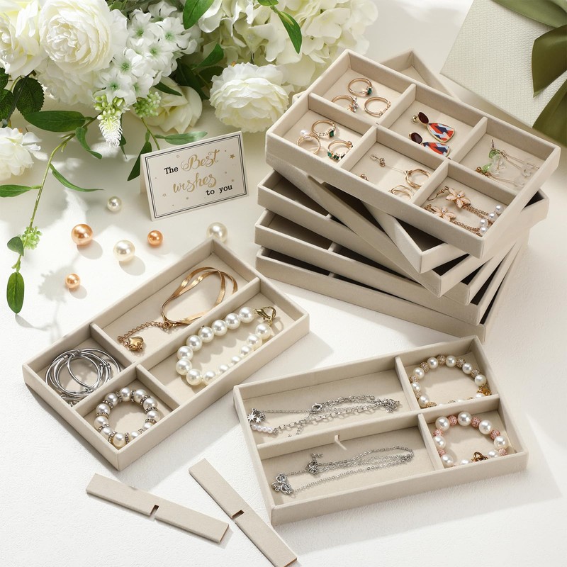 Highergo 8 Pcs Velvet Jewelry Trays Stackable Drawers Organizer Ring