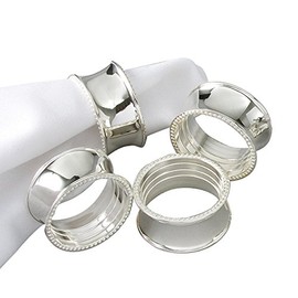 Elegance Tableware Beaded Round Napkin Rings, Silver-Plated, Set of 4, dia 3.5cm