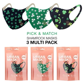 Basic Sense 3 PCS Copper Irish Shamrock Face Masks For St. Patrick Day Green Clover Washable Reusable Face Coverings Mask Made in South Korea