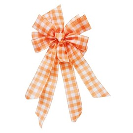 Meseey Large Orange and White Plaid Burlap Bow 20 x 10 Inch Wreaths Spring Bows for Gift Wrapping Tree Topper Front Door Party Home Decorations(Orange White)