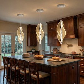 AFQEJG 1-Light Pendant Lights for Kitchen Island Acrylic Hanging Light Modern Chandelier for Dining Room Bedroom Corridor Dimmable LED Included Silver