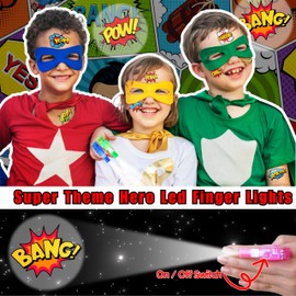 72 PCS Hero Party Favors – 48 PCS Tattoos & 24 PCS Finger Lights Combo – Birthday Gifts & Goodie Bag Fillers