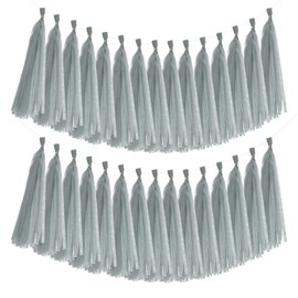 MECCANIXITY 40Pcs Tassel Garland Banner Tissue Paper for Streamers Party Decorations, Valentine's Day Birthday Decor for Women with Rope and Tie Wire (Gray, 14.6Inch)