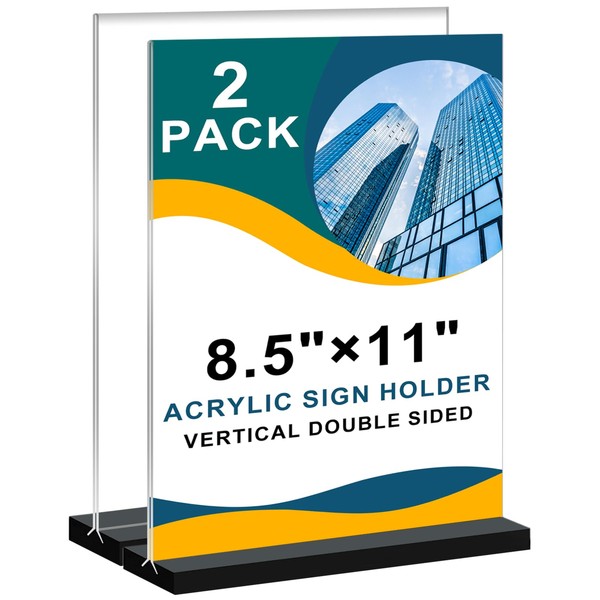 Acrylic Sign Holder 8.5x11 Vertical,Clear Double-Sided Stand Plastic Picture Frames