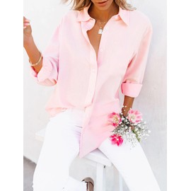 siliteelon Button Down Shirts for Women Dress Shirts Long Sleeve Wrinkle-Free Blouse Casual Solid Office Work Tunic Top - All Pink L