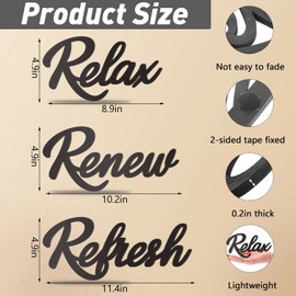 3 PCS Letter Sign Black Wooden Relax Refresh Renew Bathroom Sign Black Wall Art Wall Decor Farmhouse Wall Decorations for Home Living Room Any Room Bathroom Signs