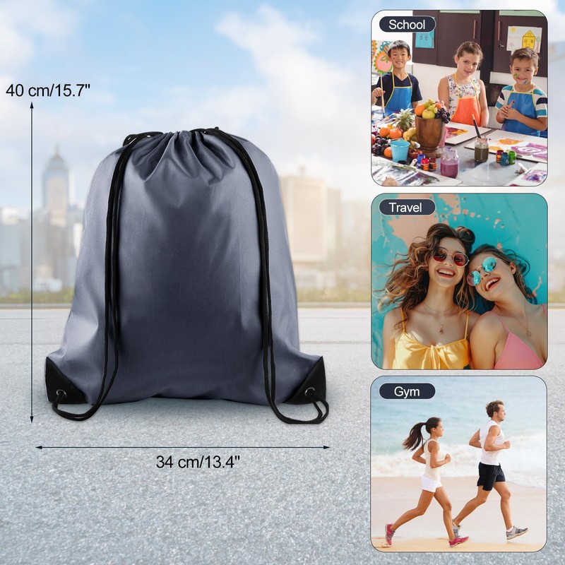 KUUQA 2 Pcs Gray Drawstring Backpacks, 40cm*34cm/15.7"*13.4", Gym, Travel, Outdoor