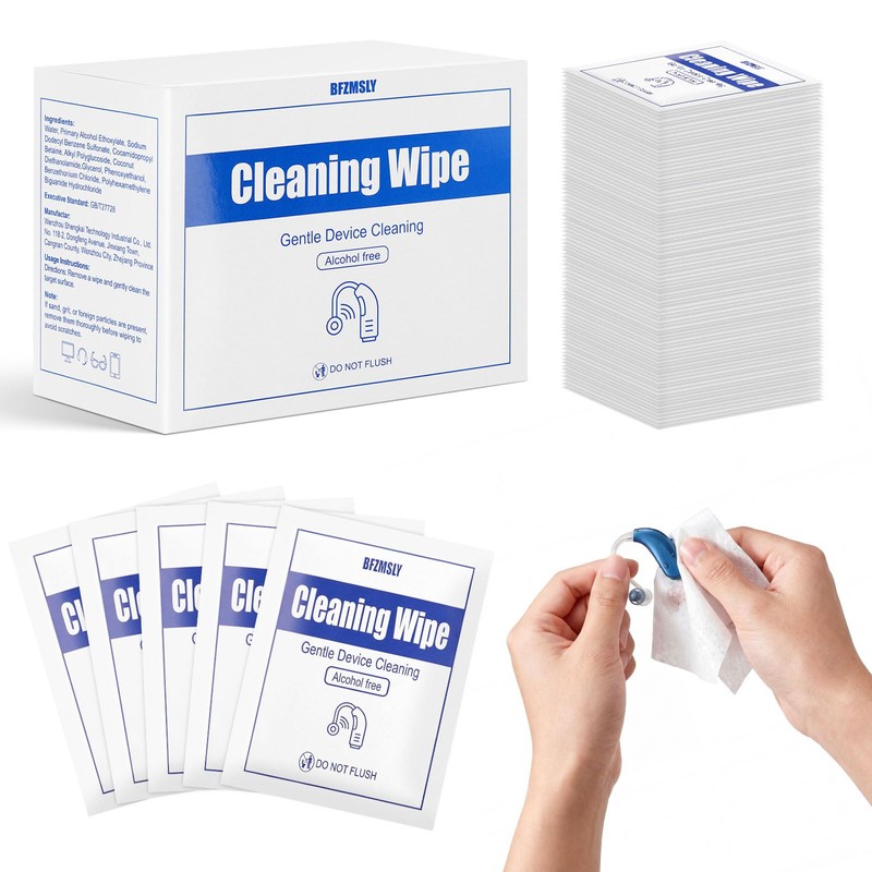 100 Pcs Hearing Aid Cleaning Wipes - Individually Wrapped Alcohol-Free