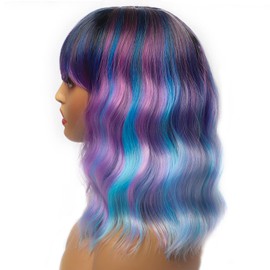LANICE Short Bob Wigs with Bangs for Women Loose Wavy Hair Shoulder Length Colorful Mixed Wigs Synthetic Colorful Wigs for Cosplay Daily PartyUse(Colorful Mixed,12inch)