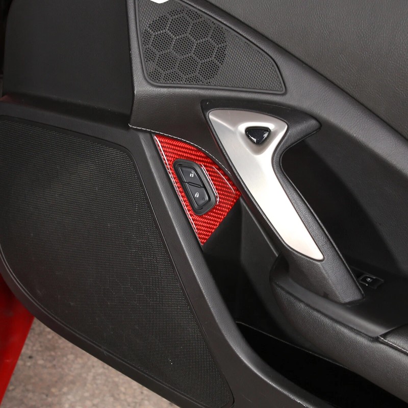 CSKT2022 Red Carbon Door Handle Lock Switch Button Cover Sticker