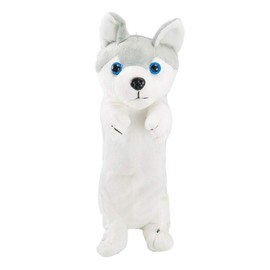 NUOBESTY Plush Pencil Case Plush Pencil Bag Dog Pencil Case Stationery Case Pen Holder for Children Toddlers Student (20 cm White Husky) Pencil Box for Dogs, White Husky, plush, husky-themed