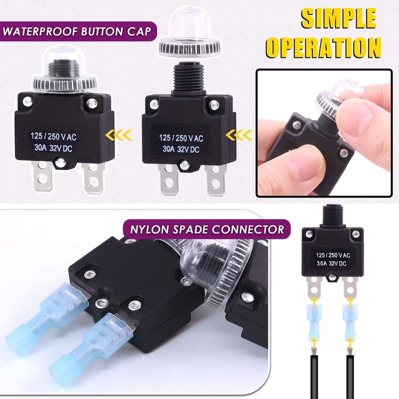 Swpeet 30Pcs 30Amp Thermal Circuit Breaker with Quick Connect Terminals