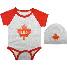 2-Piece Baby Canada Set, Custom Handmade Canada Day Maple Leaf Baby Bodysuit and Hat Set (Grey, 0-3 months)