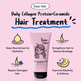 DEAR HAIR Daily Collagen Protein Ceramide Hair Treatment for Dry, Damaged Hair, Bond Repair Deep Conditioning Mask with Hydrolyzed Collagen & Pea Protein, 3.3fl.oz | 100ml