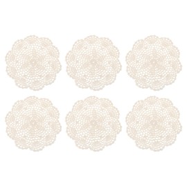 sourcing map Crochet Doilies, 6Pcs 8" - Handmade Crochet Cotton Coaster, Round Lace Placemats with Floral Patterns for Wedding Party Decoration (Beige)