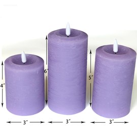 EZiGarden 3"x4" 5" 6" Flameless Flickering LED Candles Real Wax Pillar Candles Battery Operated Electric LED Lights with Remote for Home Decorations Wedding Party, Purple, Set of 3