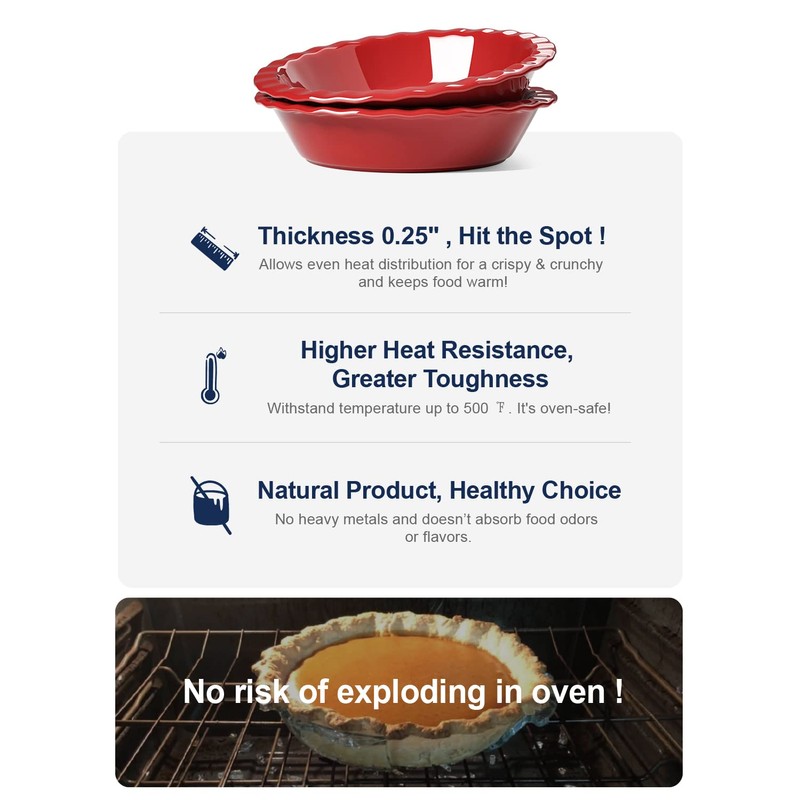 LE TAUCI Ceramic Pie Pans for Baking, 9 Inches Pie