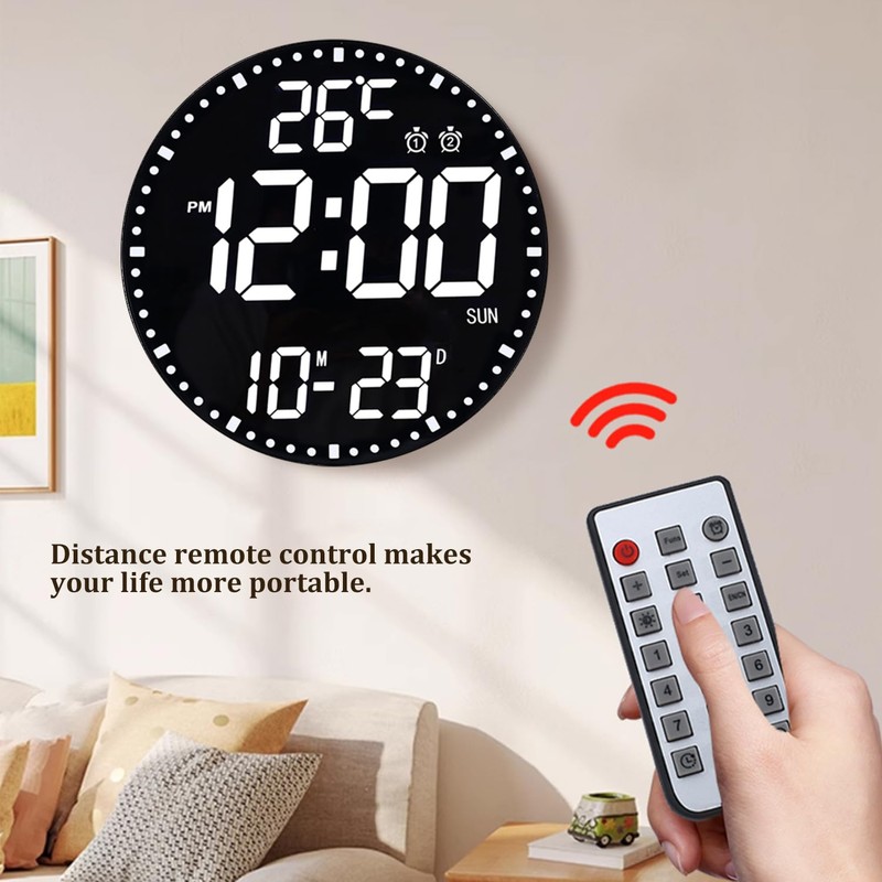 HZDHCLH Digital Wall Clock 12 Inch LED With Remote Control