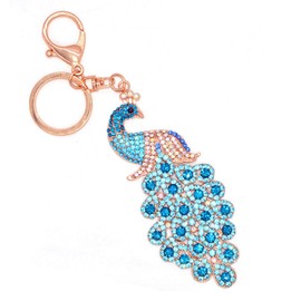 Peacock Rhinestone Alloy Key Ring for Handbag, sky blue