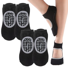 Yoga Socks Non-Slip for Women, 2 Pairs Premium Yoga Socks Women, Non-Slip Socks, Non-Slip Socks, Sport, for Pilates, Barre, Ballet, Dance, Medium Size, Black