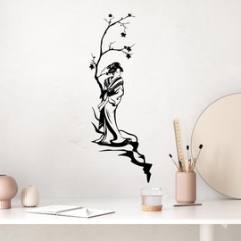 Vinyl Wall Decal Asian Style Japanese Woman Geisha Maple Tree Stickers (3927ig)