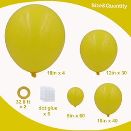 Yellow Balloons in different sizes 5 10 12 18inch-134pcs Yellow Balloons for Garland Arch，Baby Shower Graduation Wedding Anniversary Gender Reveal Birthday Party Decorations