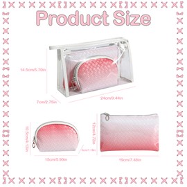 Wellehomi 3PCS Cosmetic Bags Set, Waterproof Toiletry Bags PVC Makeup Bag Pouches for Travel and Vacation, Portable Cosmetic Organizer for Girls Ladies Women, Cherry - Hued