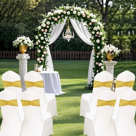 Eternal Beauty Set of 30 Gold Sequin Chair Bands Bows Chair Sashes for Wedding Folding Chairs