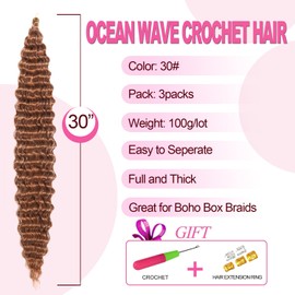 Ocean Wave Braid Hairstyle for Black Women, Deep Wave Crochet Hair, Ocean Wave Crochet Synthetic Hair Extension for Boho Braids, (30#, 30 Inch-3 Packs)