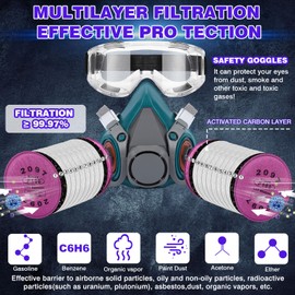 Respirator Mask - Reusable Respirators Gas Mask With 4Pcs 2097 Filters and Safety Goggles Against Dust, Gas, Organic Vapor, Fume, Chemicals Perfect for Painting, Mold, Resin, Welding and Sanding Work