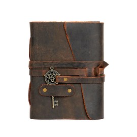 LEATHER VILLAGE Leather Bound Vintage Journal for Women & Men - 7"X5"(A7), Rustic Mocha Brown, 200 Pages of Antique Deckle Edges Watercolor Paper-Book of Shadows|SpellBook|Sketchbook - Handmade
