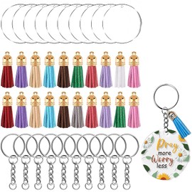Yolispa Llaveros de Acrílico, 90 Pcs Kit para Hacer Llaveros con 30 Llavero Acrílico en Blanco para Vinilo, 30 Borlas de Llavero a Granel, 30 Anillos de Llavero, para Llaveros y Manualidades de Bricolaje