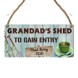 Grandad's Shed - Whimsical Tea Entry Wooden Plaque | A Humorous & Heartfelt Gift for Father's Day and Birthdays Size 19cm x 9cm