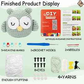 Fractoluxe Häkelset für Anfänger, Eulen Häkelset Tiere,Geeignet für Häkelset Kinder,Strickset für Erwachsene, DIY Häkelnadel Set, Crochet Set Inklusive Video Tutorial, Anleitung und Materialien