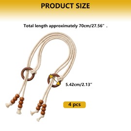4-Pack Wooden Bead & Cotton Rope Curtain Tiebacks, Boho Curtain Clasp Holdbacks for Drapes, No-Hole Punching Decorative Window Treatment (Coffee Color)
