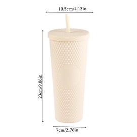 TWSOUL Studded Cup Tumbler 710ml Studded Tumbler with Lid and Straw Reusable Cold Cup for iced Coffee Double Walled Plastic Water Bottl (Yellow-White)