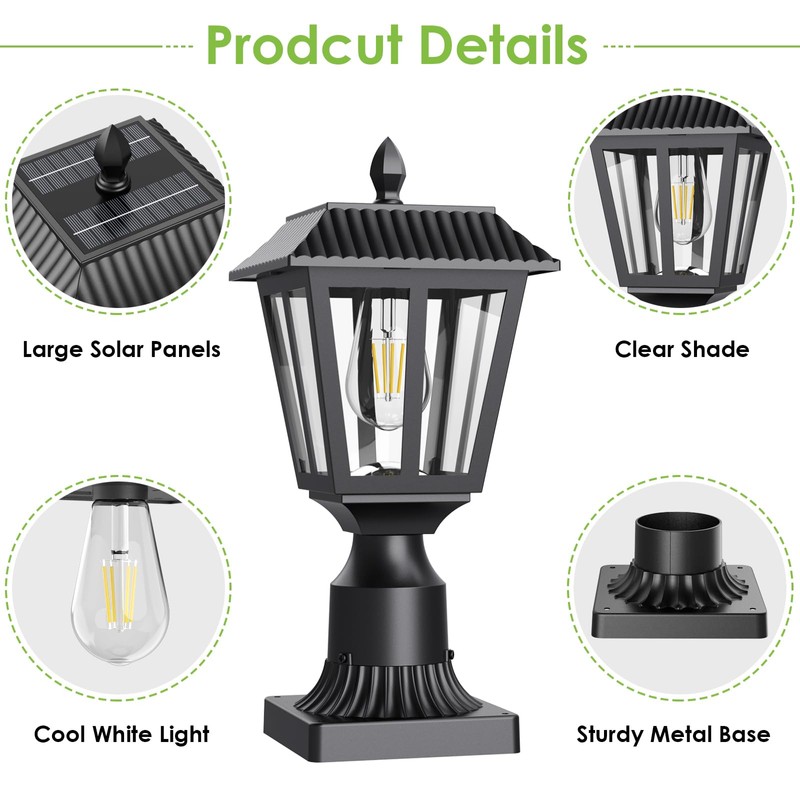Greluna Solar Post Lights, Dusk to Dawn Solar Lamp Post