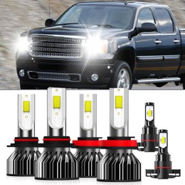 XG Glitter Lights Compatible With GMC Sierra 1500 2007-2013, 9005/HB3/H10 High Beam H11/H8/H9 Low Beam H16 Fog Light Bulbs, 6500K White Light, Plug and Play,Pack of 6