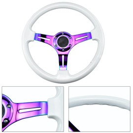 Car Sports Steering Wheel With Rainbow Spokes Classic White Racing Steering Wheel Fit Car and Simulation Pc Game Boat